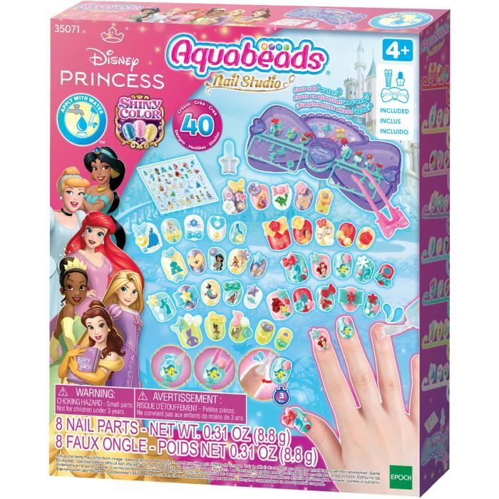 Aquabeads Le coffret de manucure des Princesses Disney, perles qui collent avec de l'eau, 35071, Des 4 ans