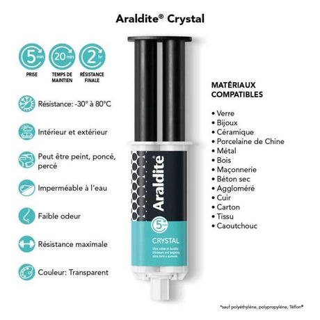 Colle époxy bi-composant - CYANOLIT - Araldite - Crystal - 24 ml - Transparent - Haute résistance - Idéale pour assemblages discrets