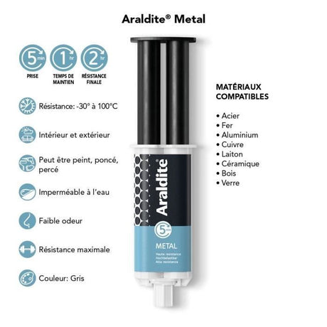 Colle époxy bi-composant - ARALDITE - 24 ml - Spécial métaux - Haute résistance - Réparation durable