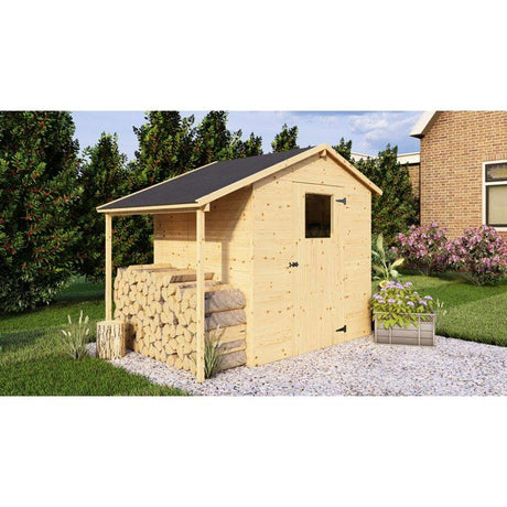 Abri de jardin en bois avec appentis - Pin brut - 2,96 m˛ (abri) + 0,88 m˛ (appentis) - Panneaux de 12 mm