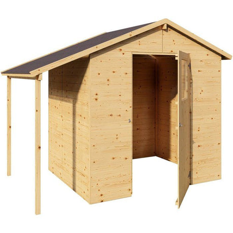 Abri de jardin en bois avec appentis - Pin brut - 2,96 m˛ (abri) + 0,88 m˛ (appentis) - Panneaux de 12 mm