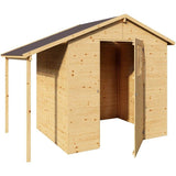 Abri de jardin en bois avec appentis - Pin brut - 2,96 m˛ (abri) + 0,88 m˛ (appentis) - Panneaux de 12 mm