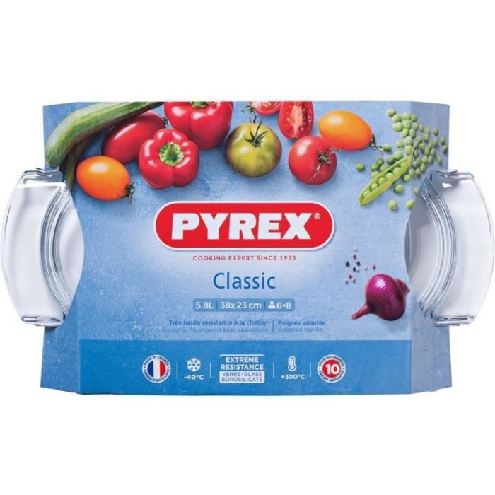 Cocotte - PYREX - 1450076 - Ovale - En verre borosilicate - 38 x 23 cm - capacité totale de 5,8L