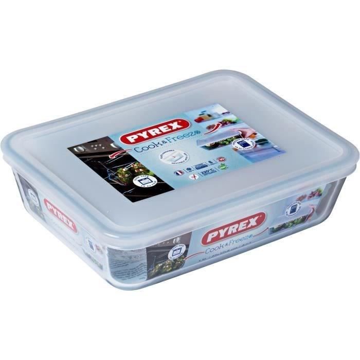 Boîte de conservation rectangulaire - PYREX - 1451005 - Couvercle en plastique - Verre borosilicate - 22 x 17 cm