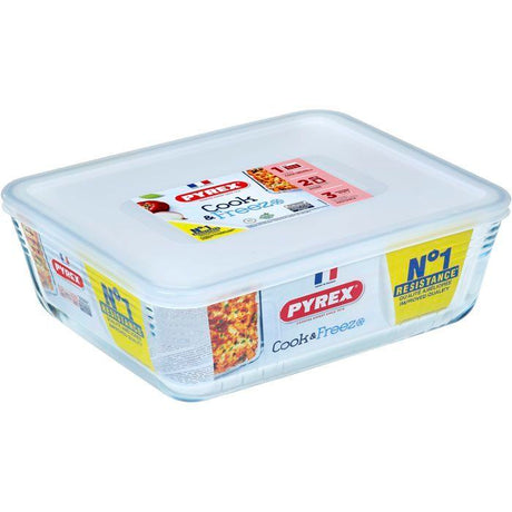 Boîte de conservation rectangulaire - PYREX - 1451007 - Couvercle en plastique - Verre borosilicate - 27 x 22 cm