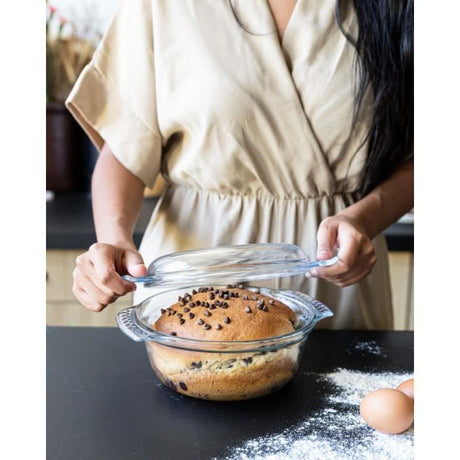 Cocotte - PYREX - 1450074 - Ronde - En verre borosilicate - 5,1 litres - Adapté au congélateur et micro-ondes