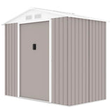 Abri de jardin en métal 2,71 m²  - 213 x 127 x 195 cm - PLUTON - Kit d'ancrage inclus, 2 portes coulissantes - Taupe