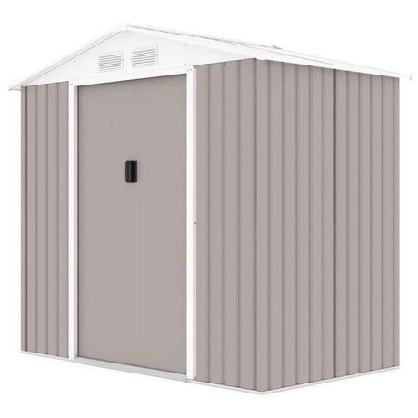 Abri de jardin en métal 2,71 m˛  - 213 x 127 x 195 cm - PLUTON - Kit d'ancrage inclus, 2 portes coulissantes - Taupe