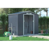 Abri de jardin en métal 2,71 m˛  - 213 x 127 x 195 cm - PLUTON - Kit d'ancrage inclus, 2 portes coulissantes - Gris