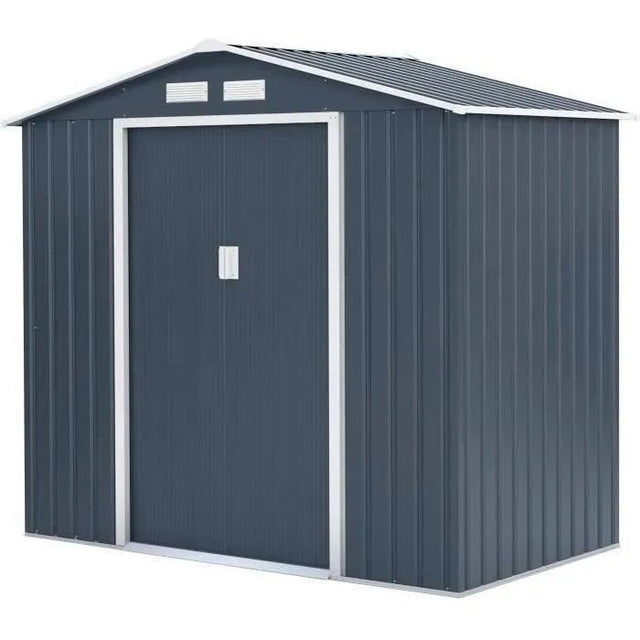 Abri de jardin en métal 2,71 m˛  - 213 x 127 x 195 cm - PLUTON - Kit d'ancrage inclus, 2 portes coulissantes - Gris