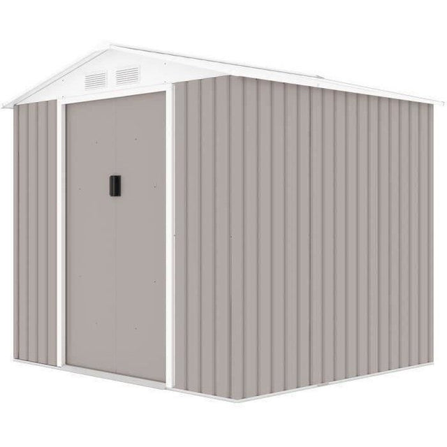 Abri de jardin en métal 4,07 m˛ - 213 x 191 x 195 cm - MARS -Kit d'ancrage inclus, 2 portes coulissantes - Taupe