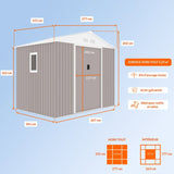 Abri de jardin en métal 	5,29 m˛ - 277 x 191 x 202 cm - VENUS Kit d'ancrage inclus, 2 portes coulissantes, 1 fenetre latérale Taupe