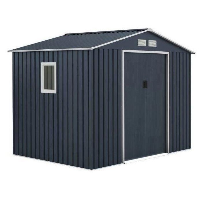 Abri de jardin en métal 	5,29 m˛ - 277 x 191 x 202 cm - VENUS Kit d'ancrage inclus, 2 portes coulissantes, 1 fenetre latérale Gris