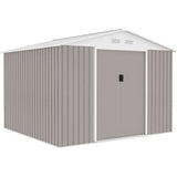Abri de jardin en métal 7,06 m˛ - 277 x 255 x 202 cm - MERCURE - Kit d'ancrage inclus, 2 portes coulissantes - Taupe