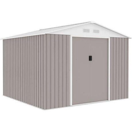 Abri de jardin en métal 7,06 m˛ - 277 x 255 x 202 cm - MERCURE - Kit d'ancrage inclus, 2 portes coulissantes - Taupe