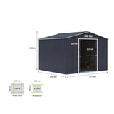 Abri de jardin en métal 7,06 m² - 277 x 255 x 202 cm - MERCURE - Kit d'ancrage inclus, 2 portes coulissantes - Gris