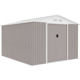 Abri de jardin en métal 8,84 m˛ - 277 x 319 x 202 cm - URANUS - Kit d'ancrage inclus, 2 portes coulissantes - Taupe