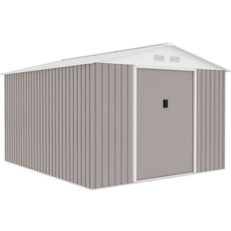 Abri de jardin en métal 8,84 m˛ - 277 x 319 x 202 cm - URANUS - Kit d'ancrage inclus, 2 portes coulissantes - Taupe