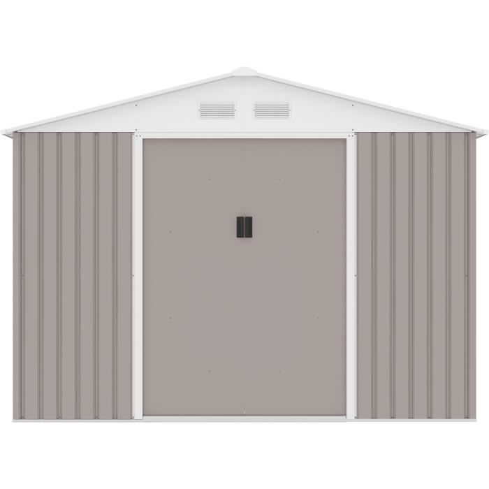 URANUS Abri de jardin en mÈtal 8,84 m≤ - 277 x 319 x 202 cm - Kit d'ancrage inclus, 2 portes coulissantes - Taupe