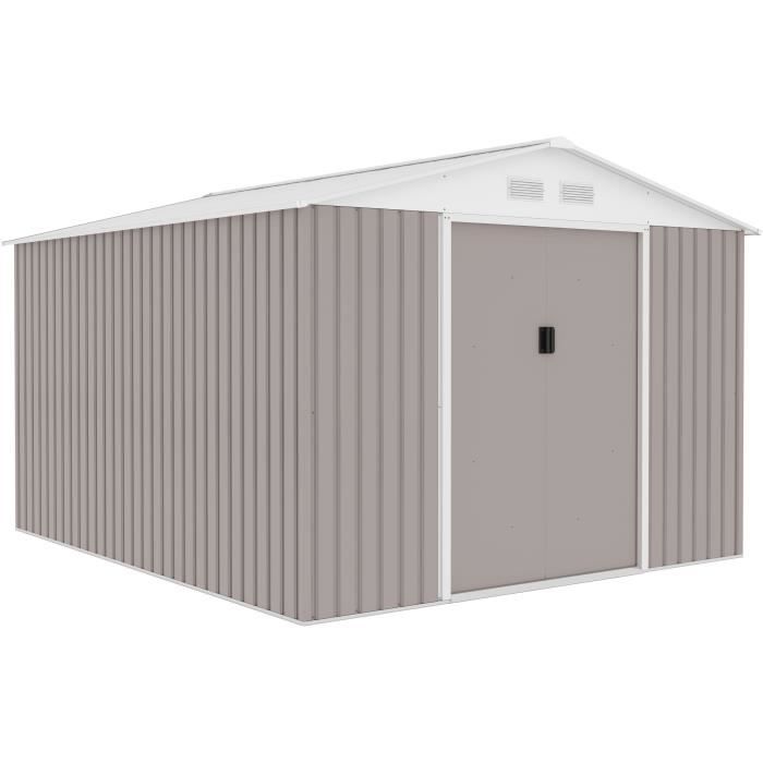 URANUS Abri de jardin en métal 8,84 m² - 277 x 319 x 202 cm - Kit d'ancrage inclus, 2 portes coulissantes - Taupe