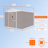 Abri de jardin en métal 8,84 m˛ - 277 x 319 x 202 cm - URANUS - Kit d'ancrage inclus, 2 portes coulissantes - Taupe