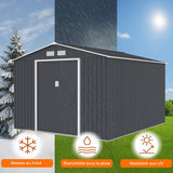 Abri de jardin en métal 8,84 m˛ - 277 x 319 x 202 cm - URANUS - Kit d'ancrage inclus, 2 portes coulissantes - Gris