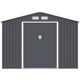 Abri de jardin en métal 8,84 m² - 277 x 319 x 202 cm - URANUS - Kit d'ancrage inclus, 2 portes coulissantes - Gris