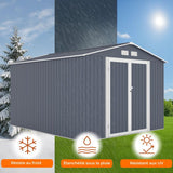 Abri de jardin en métal 8,84 m˛ - 277 x 319 x 202 cm - VELASCO - Kit d'ancrage inclus, 2 portes battantes - Gris