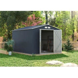 Abri de jardin en métal 8,84 m˛ - 277 x 319 x 202 cm - VELASCO - Kit d'ancrage inclus, 2 portes battantes - Gris