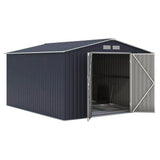 Abri de jardin en métal 8,84 m˛ - 277 x 319 x 202 cm - VELASCO - Kit d'ancrage inclus, 2 portes battantes - Gris