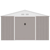 Abri de jardin en métal 10,85 m² - 340 x 319 x 210 cm - JUPITER - Kit d'ancrage inclus, 2 portes coulissantes - Taupe
