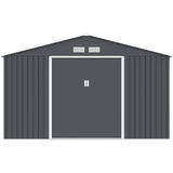 Abri de jardin en métal 10,85 m² - 340 x 319 x 210 cm - JUPITER - Kit d'ancrage inclus, 2 portes coulissantes - Gris