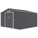 Abri de jardin en métal 10,85 m² - 340 x 319 x 210 cm - JUPITER - Kit d'ancrage inclus, 2 portes coulissantes - Gris