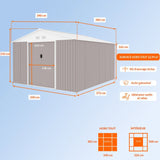 Abri de jardin en métal 12,99 m˛ - 340 x 382 x 210 cm - NEPTUNE - Kit d'ancrage inclus, 2 portes coulissantes - Taupe