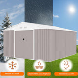 Abri de jardin en métal 12,99 m˛ - 340 x 382 x 210 cm - NEPTUNE - Kit d'ancrage inclus, 2 portes coulissantes - Taupe