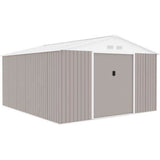 Abri de jardin en métal 12,99 m˛ - 340 x 382 x 210 cm - NEPTUNE - Kit d'ancrage inclus, 2 portes coulissantes - Taupe