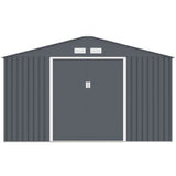 Abri de jardin en métal 12,99 m² - 340 x 382 x 210 cm - NEPTUNE - Kit d'ancrage inclus, 2 portes coulissantes - Gris