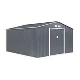 Abri de jardin en métal 12,99 m˛ - 340 x 382 x 210 cm - NEPTUNE - Kit d'ancrage inclus, 2 portes coulissantes - Gris