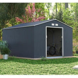 Abri de jardin en métal 12,99 m˛ - 340 x 382 x 210 cm - NEPTUNE - Kit d'ancrage inclus, 2 portes coulissantes - Gris