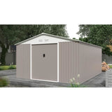 SATURNE Abri de jardin en mÈtal 15,16 m≤ - 340 x 446 x 210 - Kit d'ancrage inclus, 2 portes coulissantes - Taupe