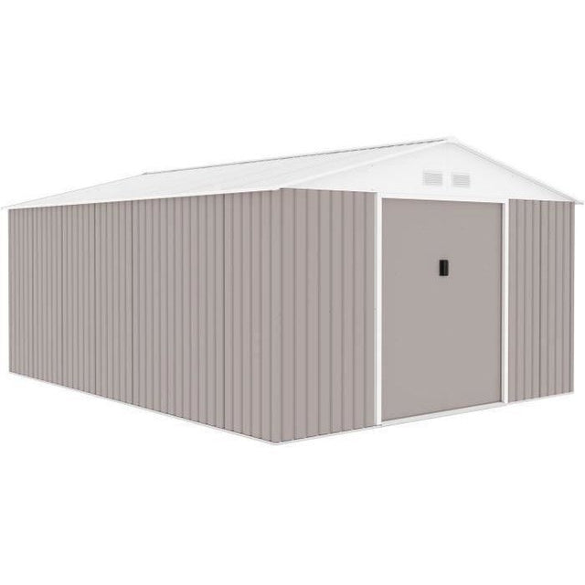 Abri de jardin en métal 15,16 m˛ - 340 x 446 x 210 - SATURNE - Kit d'ancrage inclus, 2 portes coulissantes - Taupe