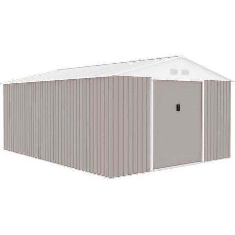 Abri de jardin en métal 15,16 m˛ - 340 x 446 x 210 - SATURNE - Kit d'ancrage inclus, 2 portes coulissantes - Taupe