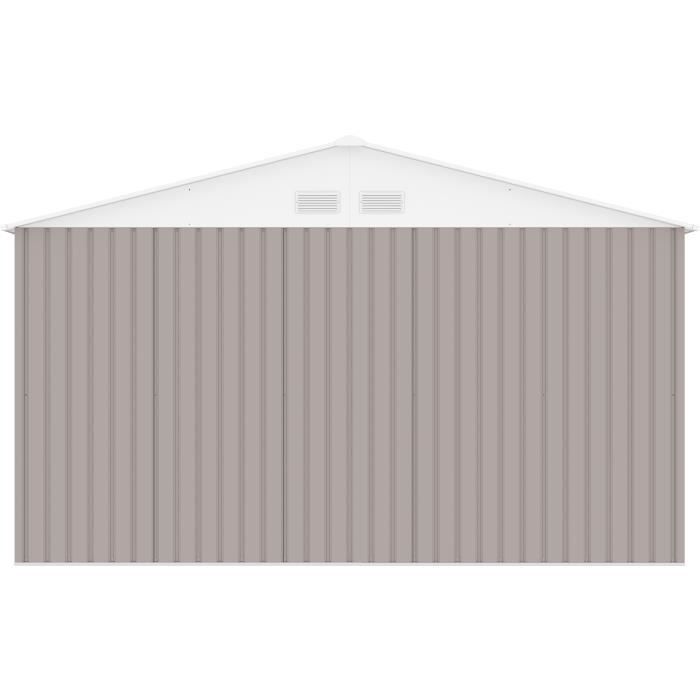 SATURNE Abri de jardin en mÈtal 15,16 m≤ - 340 x 446 x 210 - Kit d'ancrage inclus, 2 portes coulissantes - Taupe