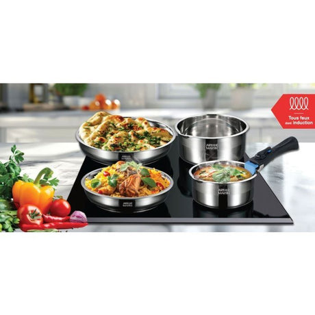 Batterie de cuisine - induction - ARTHUR MARTIN - AM0006 - acier inoxydable 18/10 - 10 pieces - poignée amovible