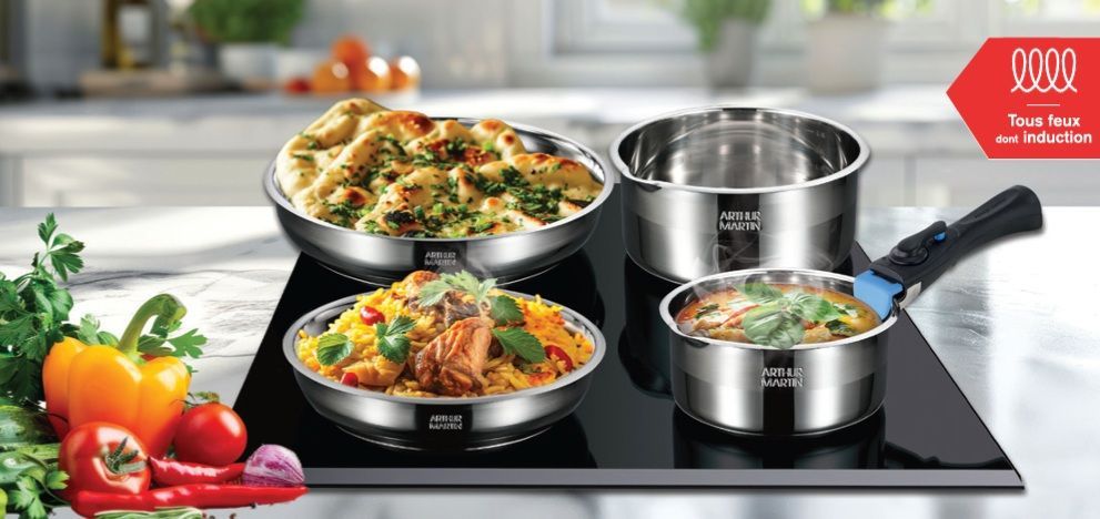 Batterie de cuisine - induction - ARTHUR MARTIN - AM0006 - acier inoxydable 18/10 - 10 pieces - poignée amovible