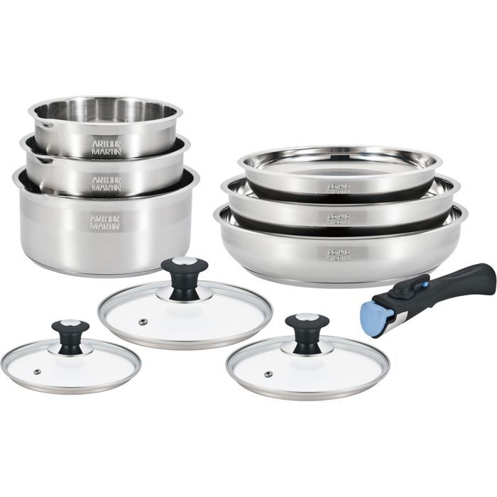 Batterie de cuisine - induction - ARTHUR MARTIN - AM0006 - acier inoxydable 18/10 - 10 pieces - poignée amovible