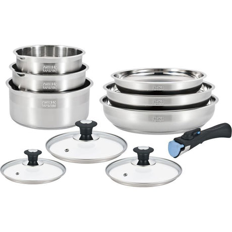 Batterie de cuisine - induction - ARTHUR MARTIN - AM0006 - acier inoxydable 18/10 - 10 pieces - poignée amovible