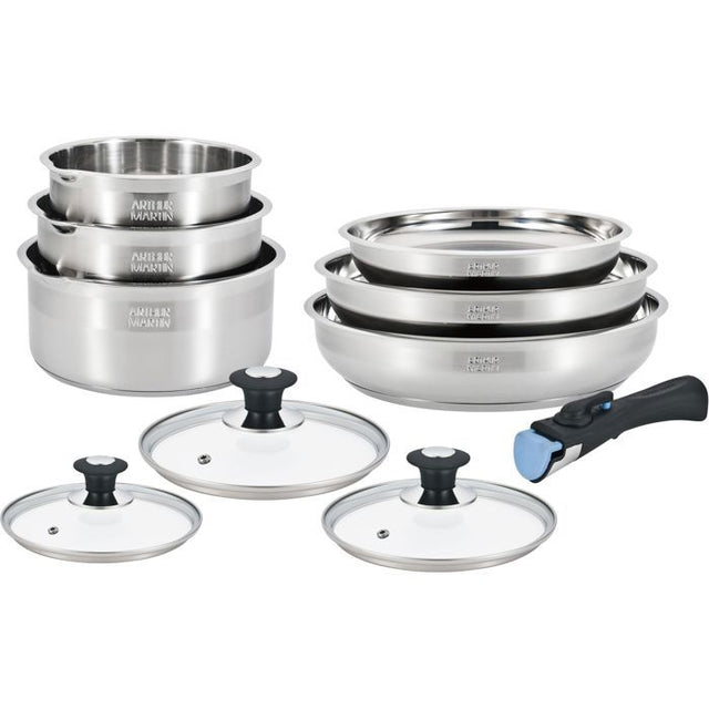 Batterie de cuisine - induction - ARTHUR MARTIN - AM0006 - acier inoxydable 18/10 - 10 pieces - poignée amovible