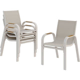 Lot de 4 fauteuils repas de jardin - VIANEA – Structure aluminium et textilene – Blanc et naturel - 52 x 64 x 86 cm