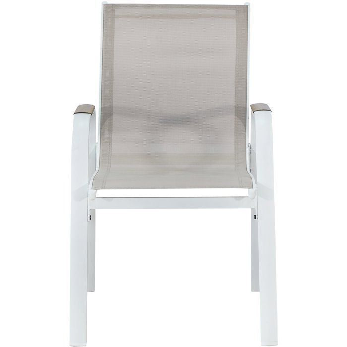 Lot de 4 fauteuils repas de jardin - VIANEA – Structure aluminium et textilene – Blanc et naturel - 52 x 64 x 86 cm
